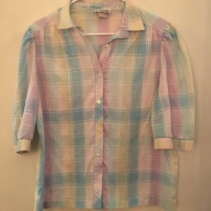 VINTAGE pastel plaid puff short sleeve shirt